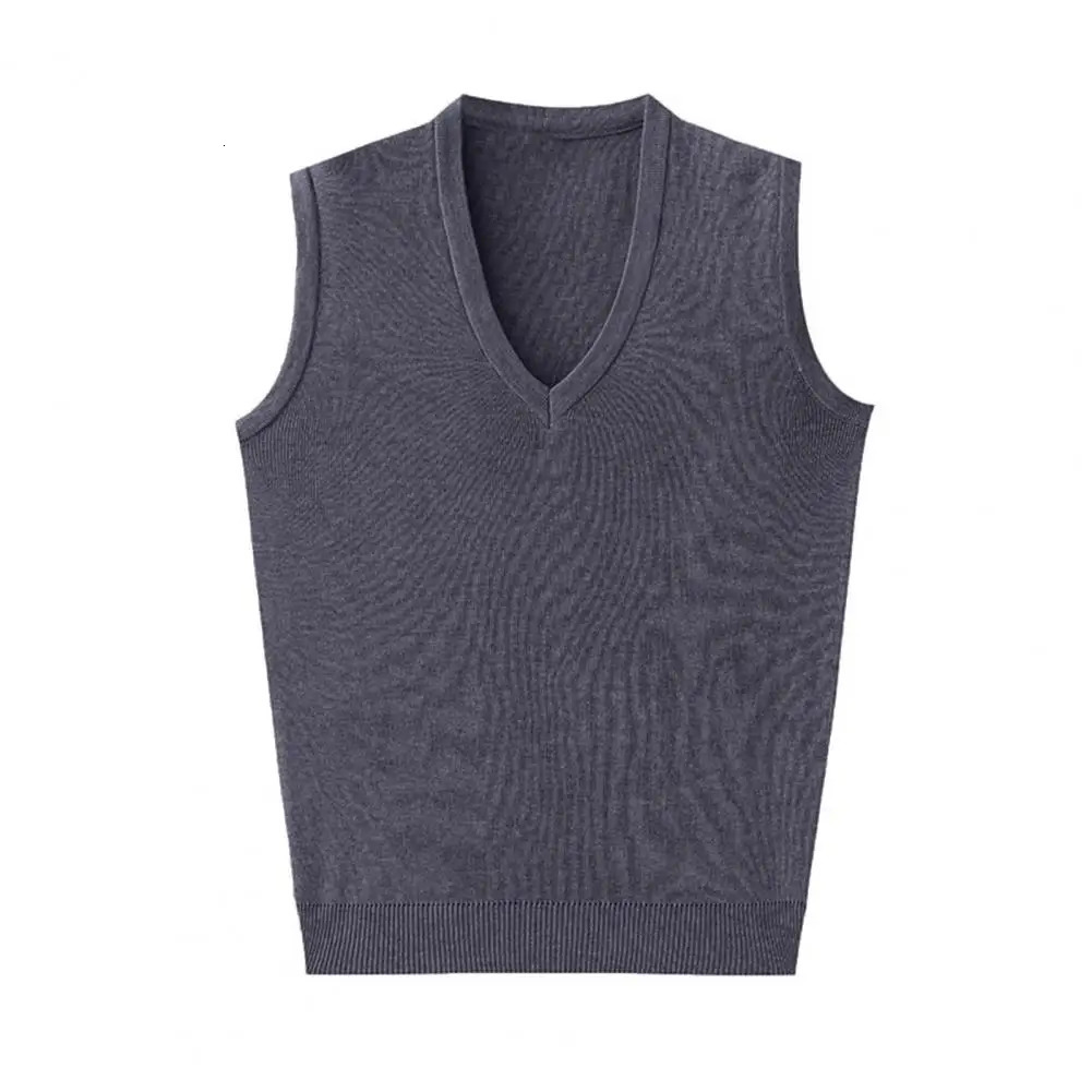 Knitted Vest Casual Versatile Midaged Mens Vneck Sweater Slim Fit Sleeveless Pullover with Ribbed 250225