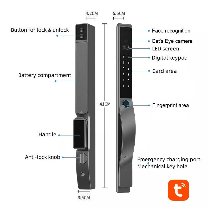 3D Face Recognition Lock Tuya Wifi Digital Electronic Lock Security Camera Intelligent Fingerprint Password Card Key Unlock