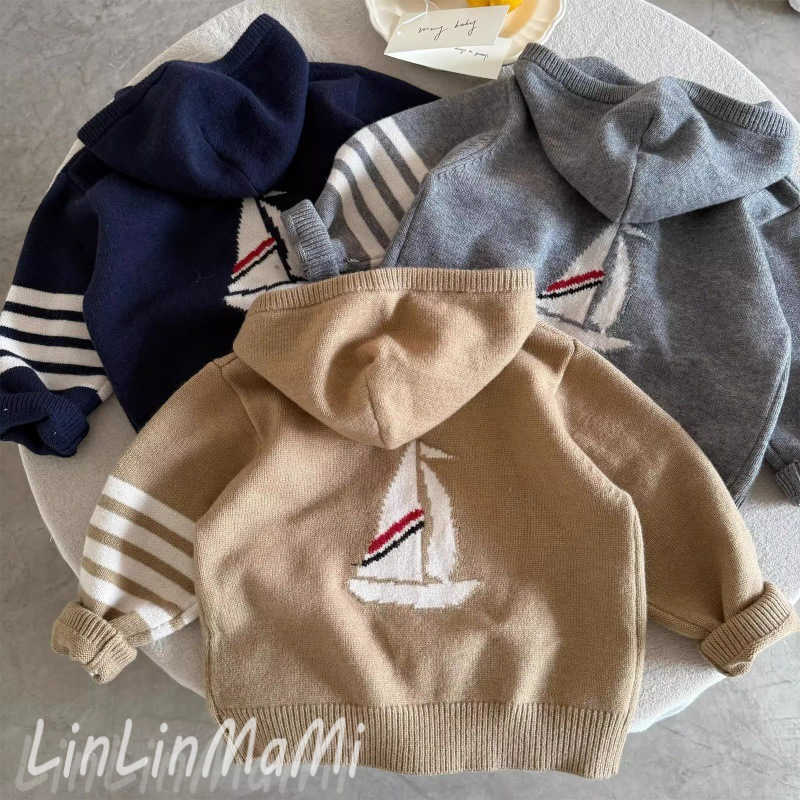 Pullover Childrens sweater jacket for men in Spring and Autumn 2025 new style for small and mediumsizedc hildrenh oodedc ardiganf orb abiest rendyb ra