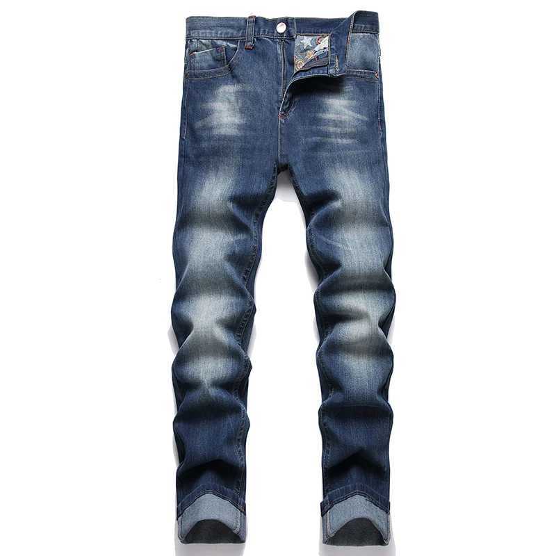 High Street New Denim Jeans Men Blue Embroidered Star Elastic Straight Trousers Embroidered Party Hip Hop Young Male Trousers X250227