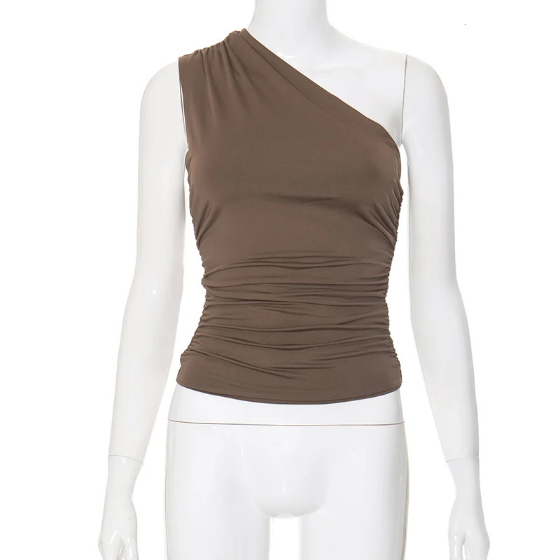 CUTENOVA Solid Color One Shoulder Backless Shrink Tank Top TShirt Candy Tight Sexy Sleeveless Neckless Slim Casaul 250226