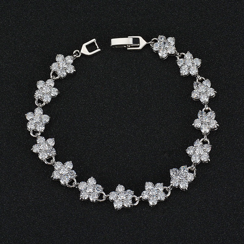 Luxury Plum Flower Charm Bracelet Featuring High-Quality Zircons - Durable Platinum Finish