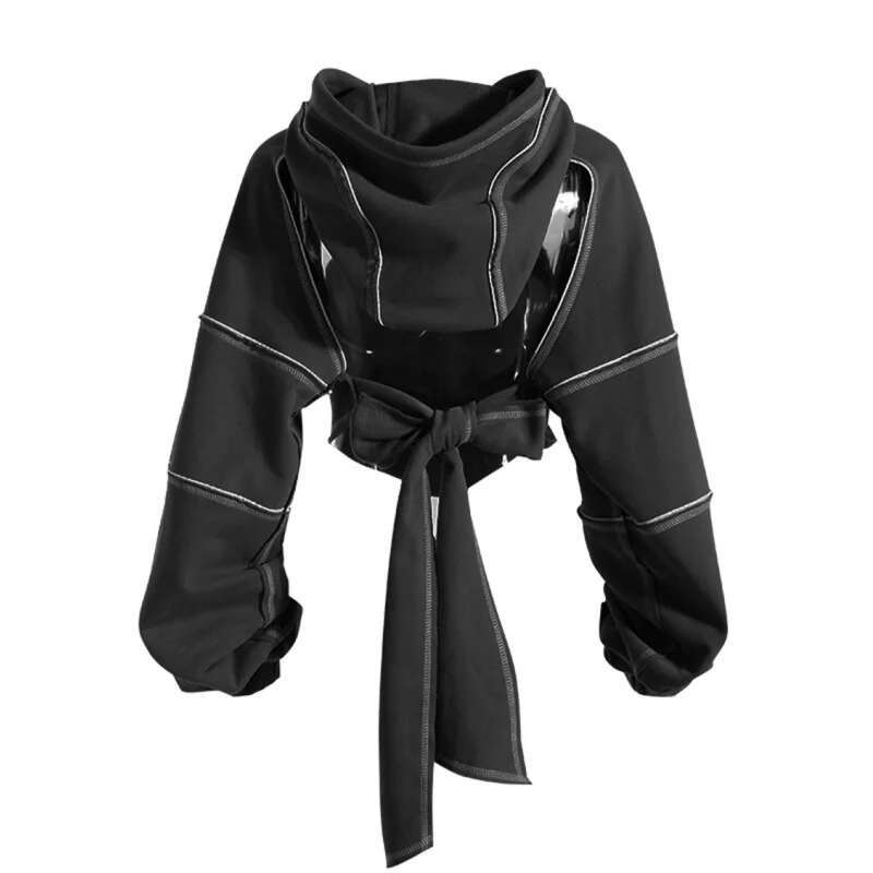 Color Blocking Bright e Decoration Women High Street Hoodies Y2K Clothes Haruku Hollow Out Back Lace-up Long Sleeve Tops