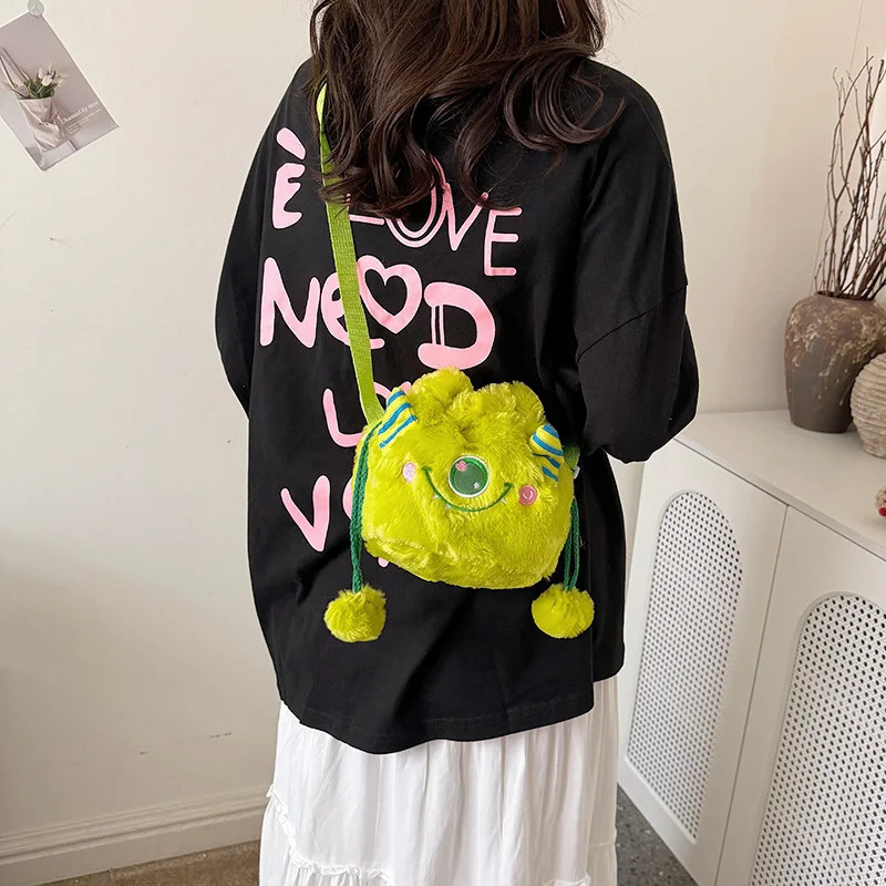 Ship from US Cartoon soft cute little monster childrens pleated bag balloon drag bucket girl cross body shoulder 250227FBB