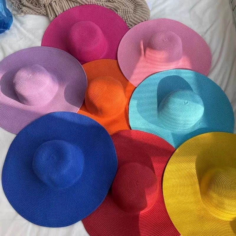 Women 15cm Wide Brim Sun Hat Summer Travel Floppy Straw Hat Female Outdoor Vacation Roll Up UPF50 Oversized Foldable Beach Hat 250218