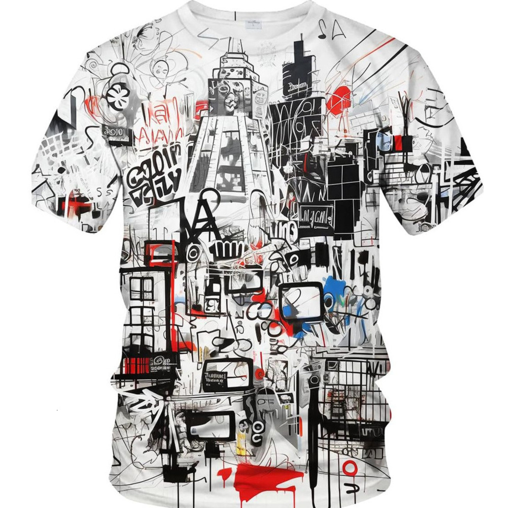 Mens T shirt Men's Artist Street Letter Graffiti Markers T-Shirt Shirts 3D Printing Graffiti Graphic Shirt Tee Top tee Casual tops summer clothes