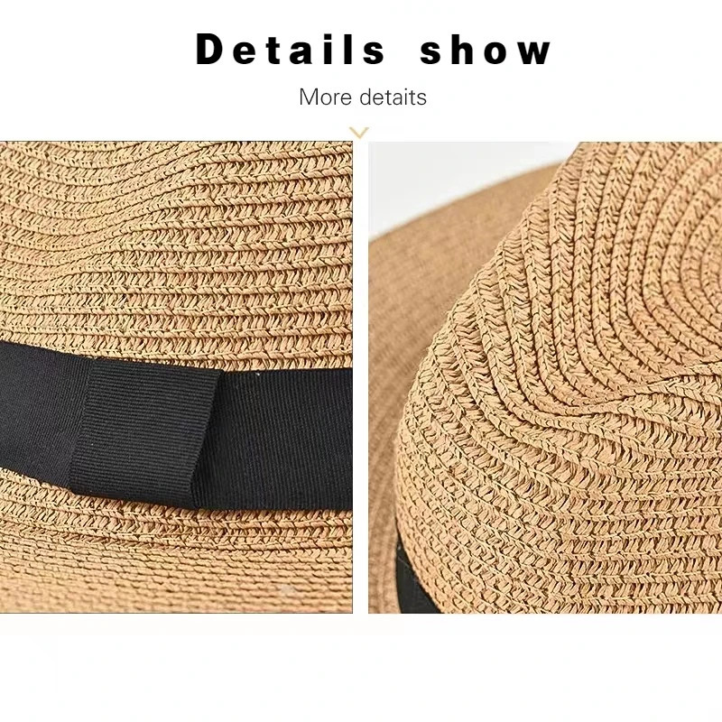 Large Size 56-58 59-60cm Natural Panama Straw Hat Summer Men Women Wide Brim Beach UV Protection Fedora Sun Hat Wholesale 250218