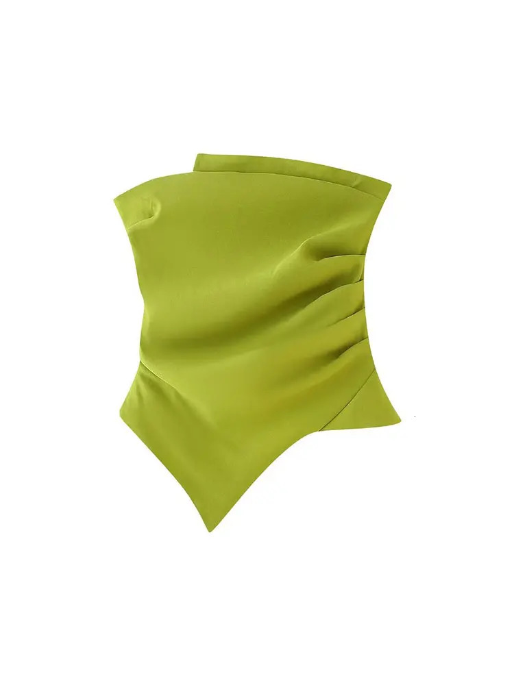TELLHONEY Womens Fashion Strapless Fold Asymmetric Top Casual Slim Side Zipper Solid Color 250226