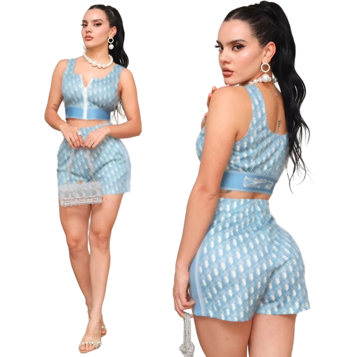 Stylish Backless Tank Top Shorts Set Women Sexy Zipper Neck Vest and Pants Outfit Free Ship