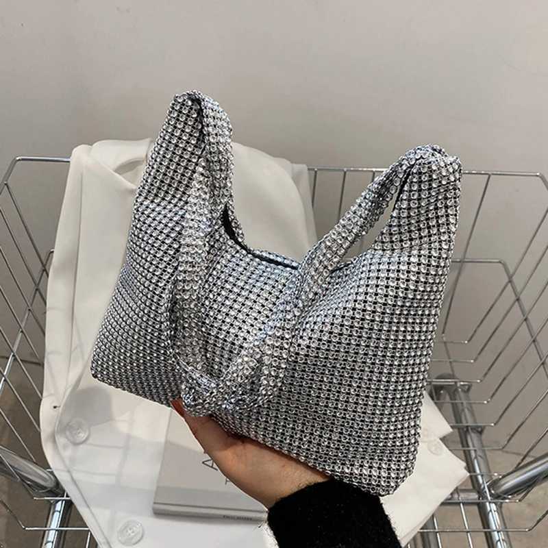 New Arrival Exquisite Silver Women Underarm Bag Full Rhinestone Evening Clutch Bag Handbag for Dinner Party Wedding Shiny Purse Shoulder Bag T250227