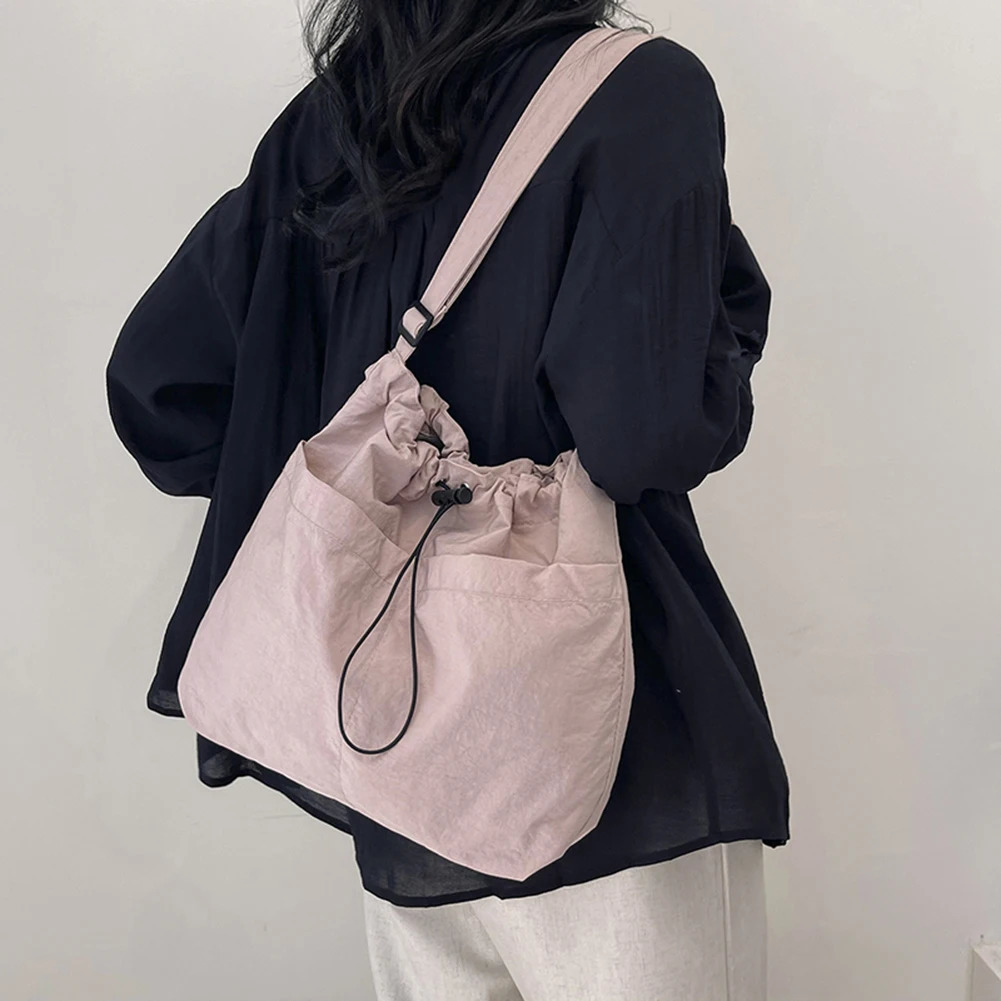 Ship from US Fashion Nylon Drawstring Bucket Bag Travel Casual Shoulder Basic Sport Style Large Commuting 250227FBB