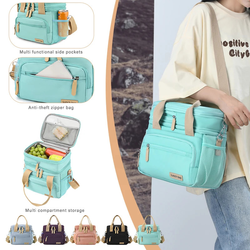 Ship from US 1pc Womens doublewalled oversized lunch bag insulated box for work large leakproof cooler with side pockets and d 250227FBB