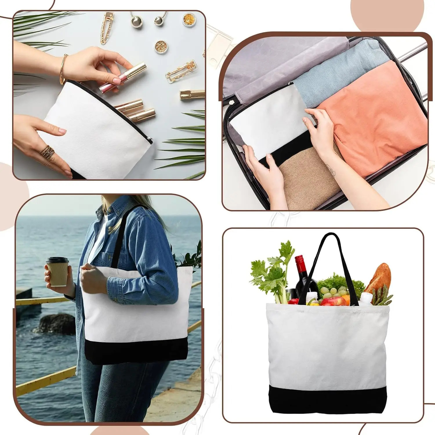 Ship from US 20 Pcs Large Blank Canvas Tote Bags and Makeup Reusable Grocery 250227FBB