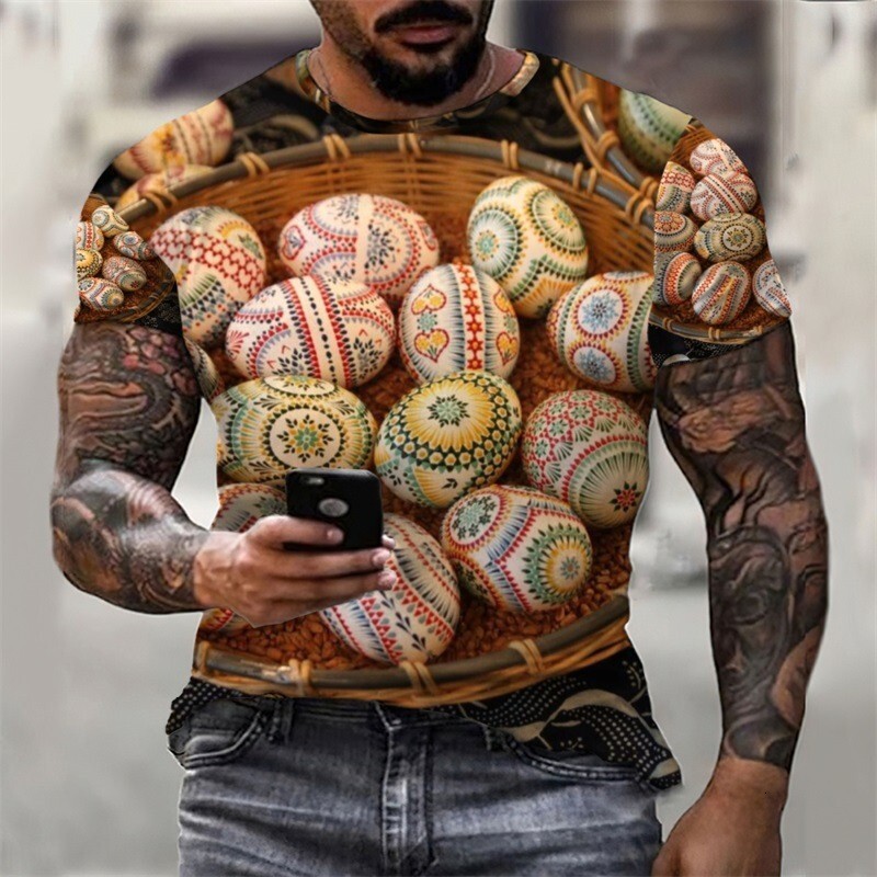 Designer Fashion Trend Happy Eastern Egg 3D Digital Printing 2025 New Summer Men's T-shirt Short Sleeve