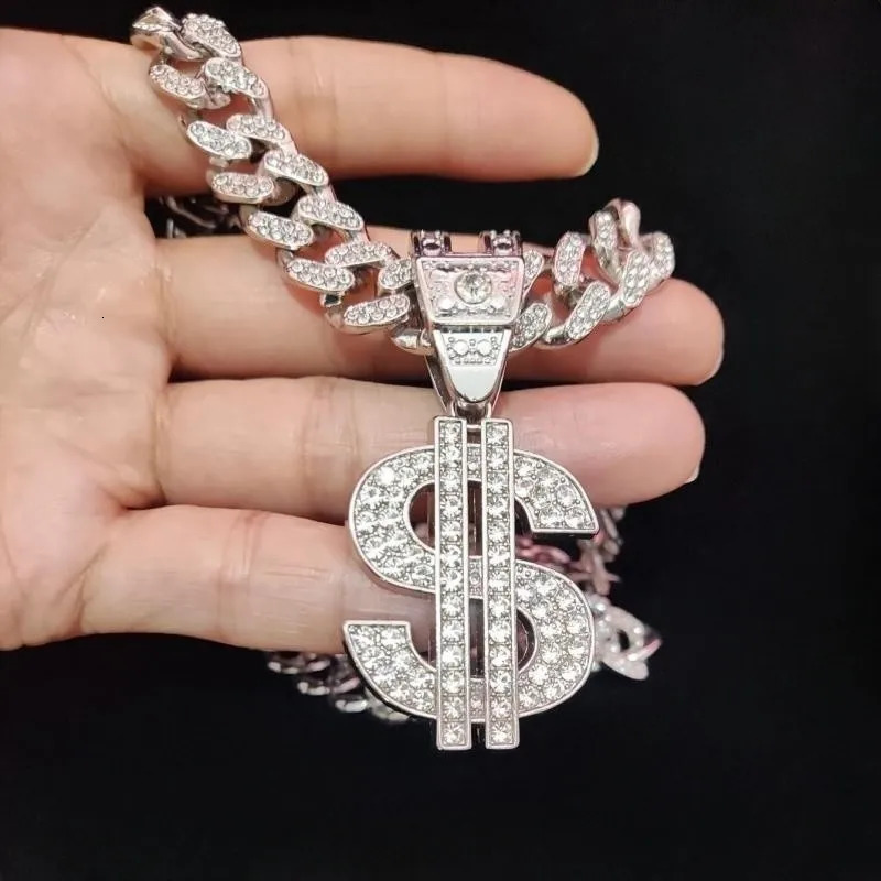 Men Women Hip Hop Dollar Pendant Necklace with 13mm Cuban Chain Hiphop Iced out pendants Necklaces Fashion Punk Jewelry Gifts 250227