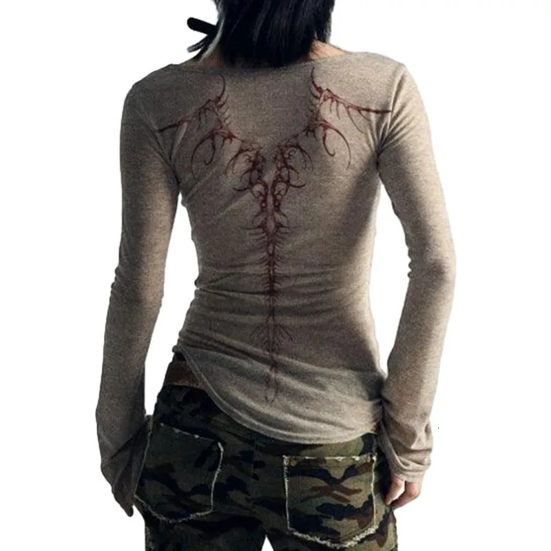 Women Long Sleeve TShirts Spring Autumn Clothes y2k Fashion Round Neck Slim Casual Tops Womens Clothing Streetwear 250226