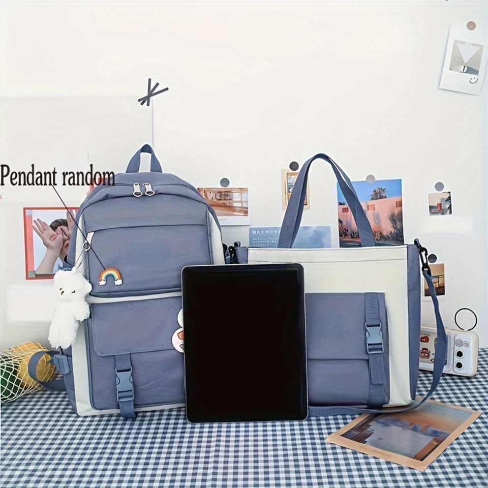 Ship from US Harajuku Backpack Set Fashionable school equipment large capacity main bag comfortable shoulder pencil case and handbag 250227FBB