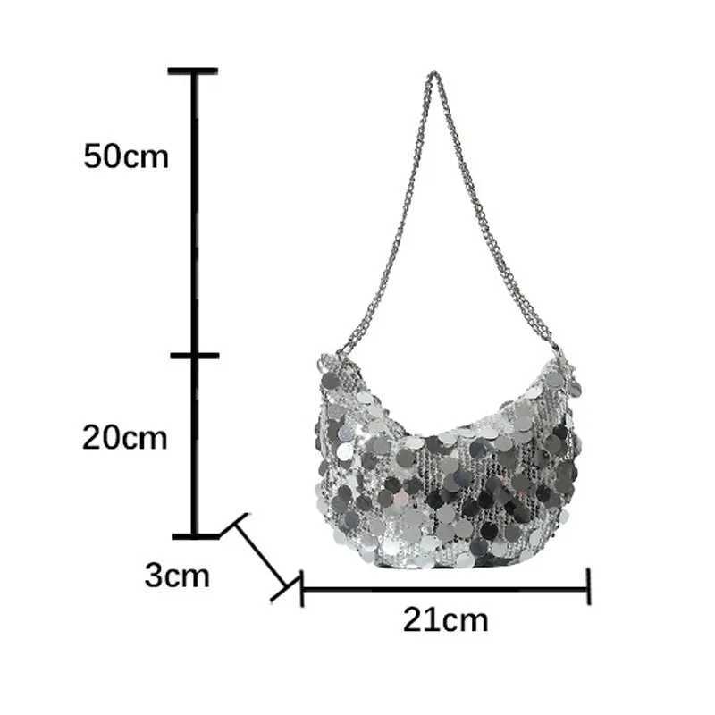 New Arrival Trendy New Sequin Dumpling Bags Classic Fashion Big Capacity Tote Handbags For Women Silver Color Chain Shoulder Bag Summer T250227