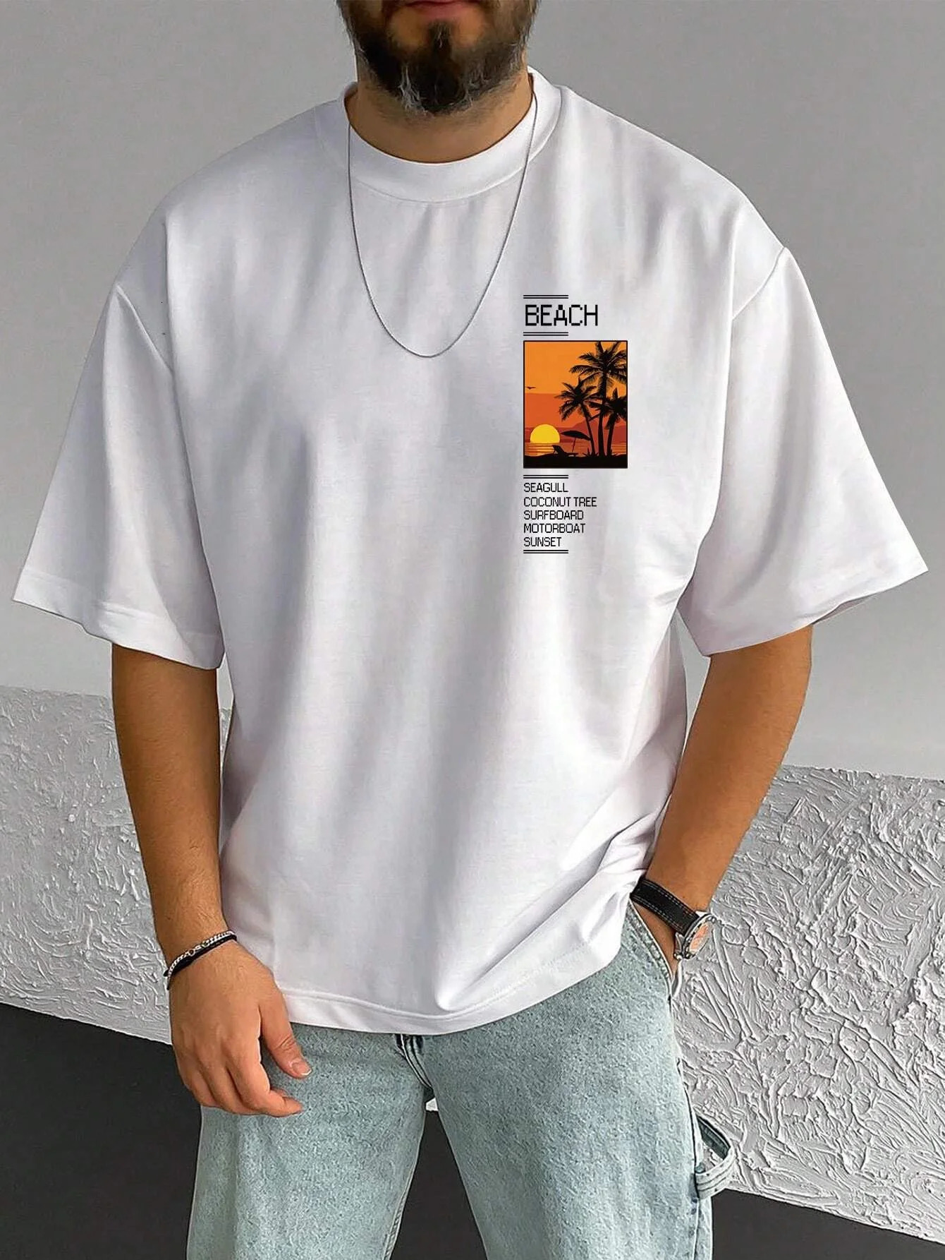 Mens 100% cotton summer loose Coconut Tree Sloan Graphic printed slim fit casual sports round neck short sleeved T-shirt top 250226