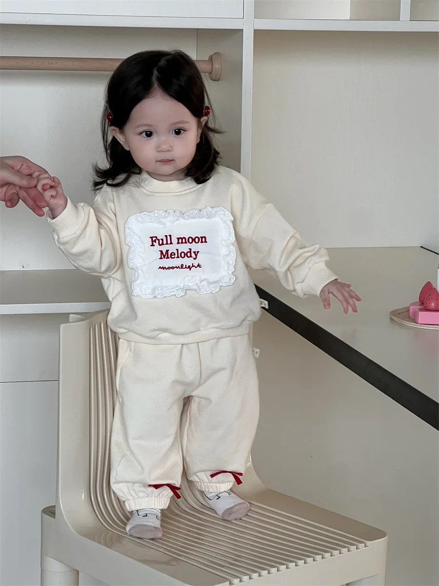 Spring Baby Long Sleeve Clothes Set Girls Loose Letter Sweatshirt Casual Pants 2pcs Suit Infant Toddler Outfits 250227