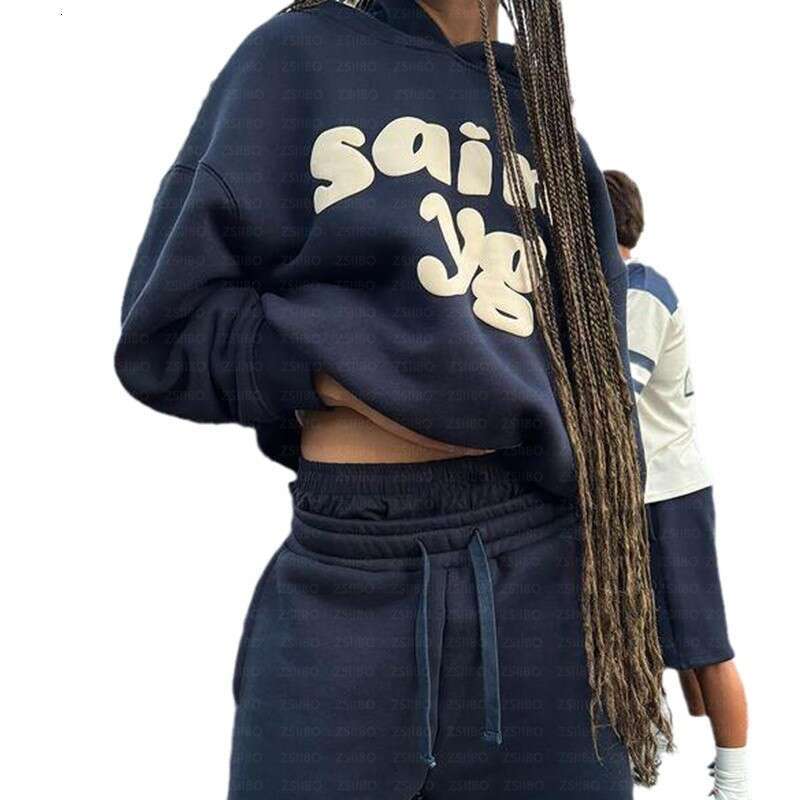 New autumn and winter hoodie set with fashionable INS style letter printed long sleeved pullover hooded sweatshirt