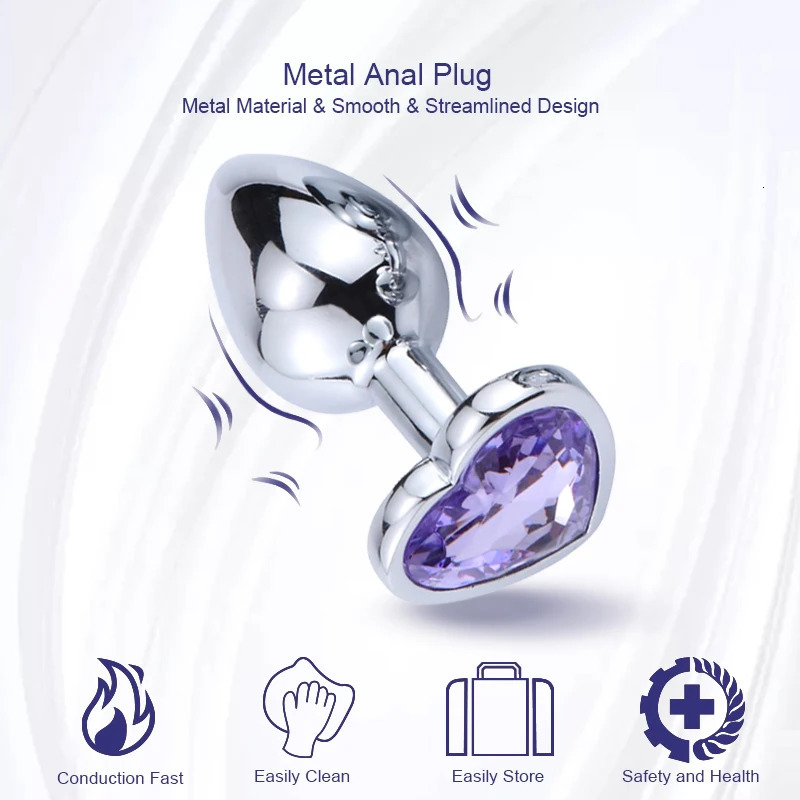 Anal Plug Heart 3 Sizes Stainless Steel Crystal Anal Plug Removable Butt Plug Stimulator Anal Sex Toys Prostate Massager Dildo 250227