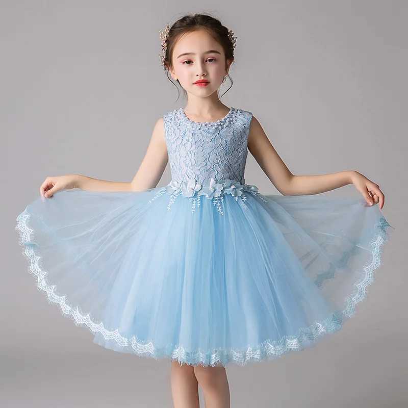Girl's Dresses Flower Girl Dresses for Kids Weddings Party Princess Bridesmaid Birthday Lace Bow Appliques Teens Children Birthday Ball Gowns Y25