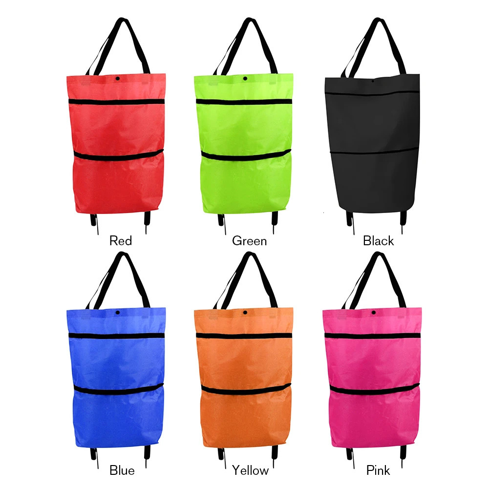 Ship from U.S. Shopping Pull Cart with Wheel Reusable Shopping Trolley Bag Oxford Easy Installation Waterproof High-Capacity Household Supplies 250227
