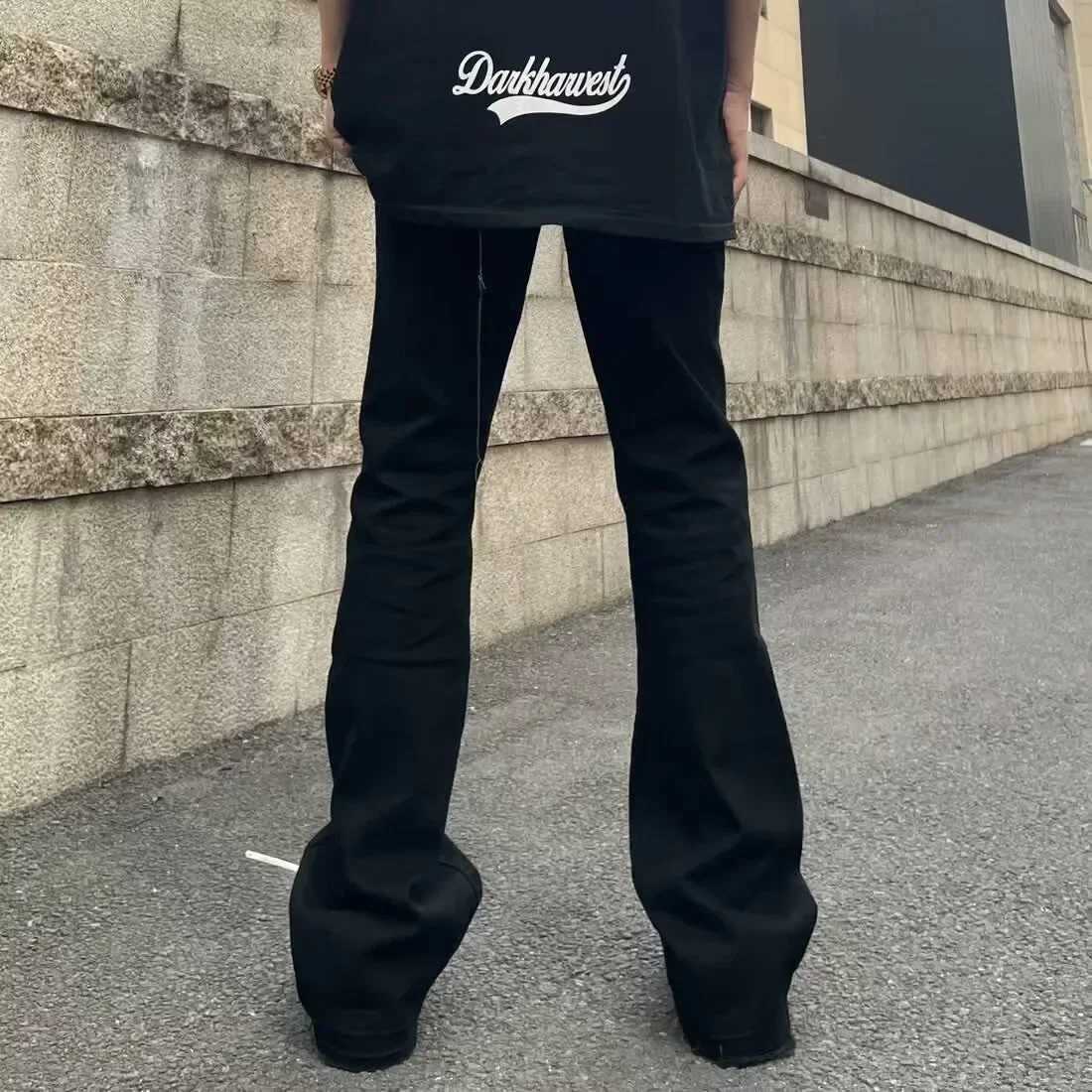 American Style Vintage Slimming Versatile Jeans For Men Summer Thin Loose Fit Bell Bottom Pants Black Trendy Brand High Street L X250227