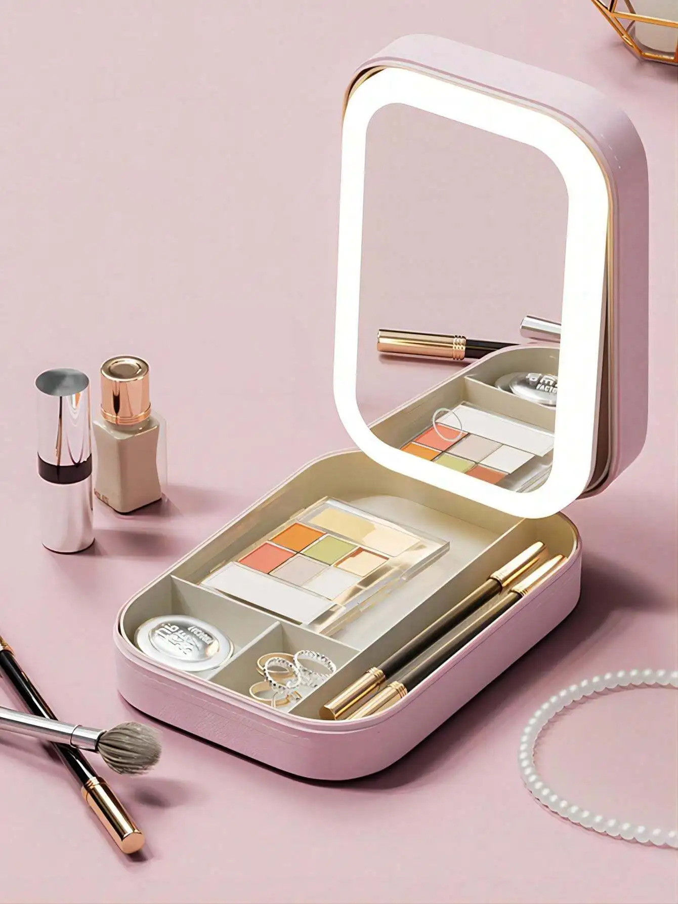 Ship from US Travel Makeup Box with Mirror Separable Bag Professional Organizer Waterproof Portable 250227FBB
