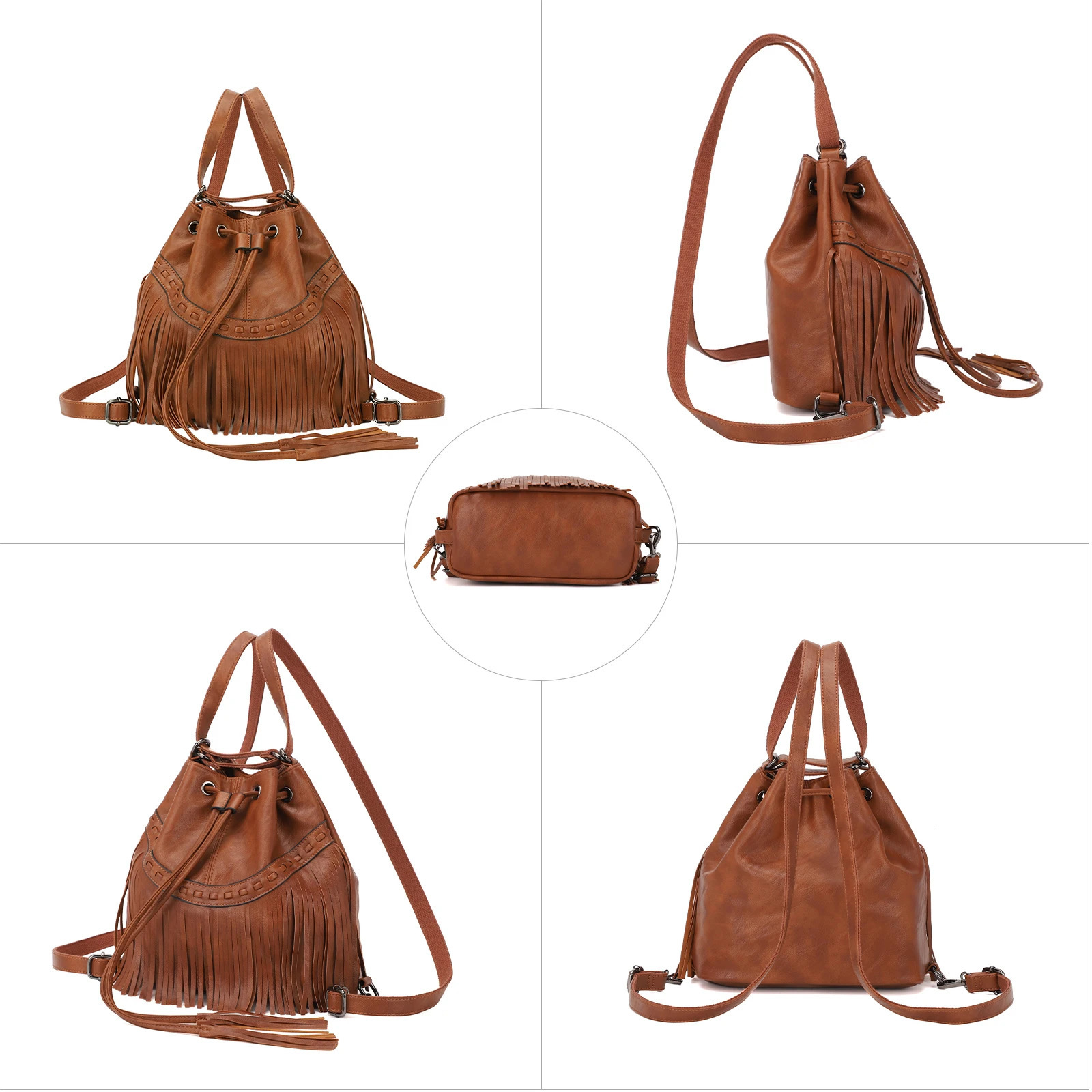 Ship from US KL928 Bucket Bags for Women Backpack Purse Fringe Purses with Drawstring Ladies Tassel Hobo Bag Shoulder Handbags 250227FBB