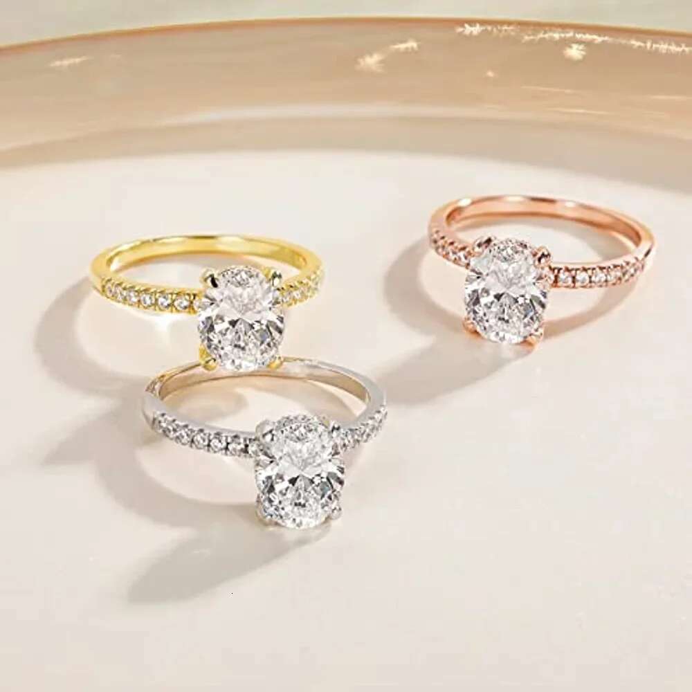 Trumium 3ct Official Sterg Sier Engagement For Women Oval Cut Cubic Zircon Wedding Promise Rings Fine Jewelry
