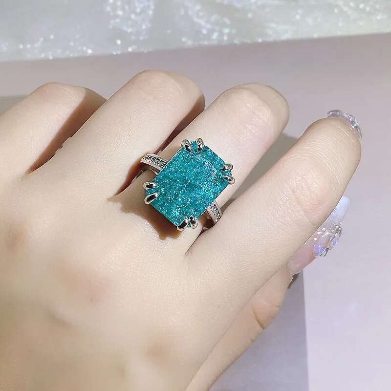 Sier New arrival Paraiba Tourmae Gemstones Ring for Charm Lady finger fine jewelry sier wedding party wholesale gift