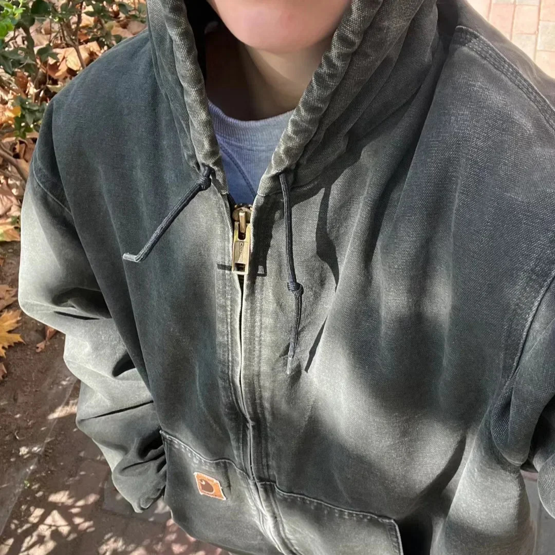 High quality retro car wash hooded jacket loose casual clothing mens and womens er jackets winter jackets 250225