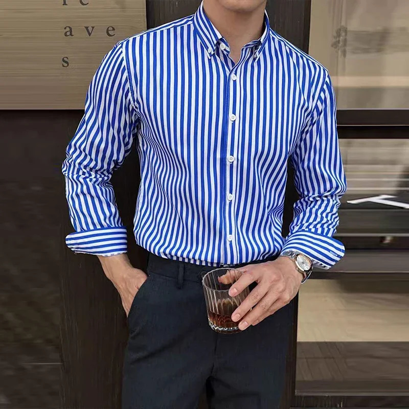 Elegant Mens Shirts Stripe Pattern Check Shirt High Quality Button Up Shirts a Fashion Long Sleeve Shirt Man Mens Clothing 250224
