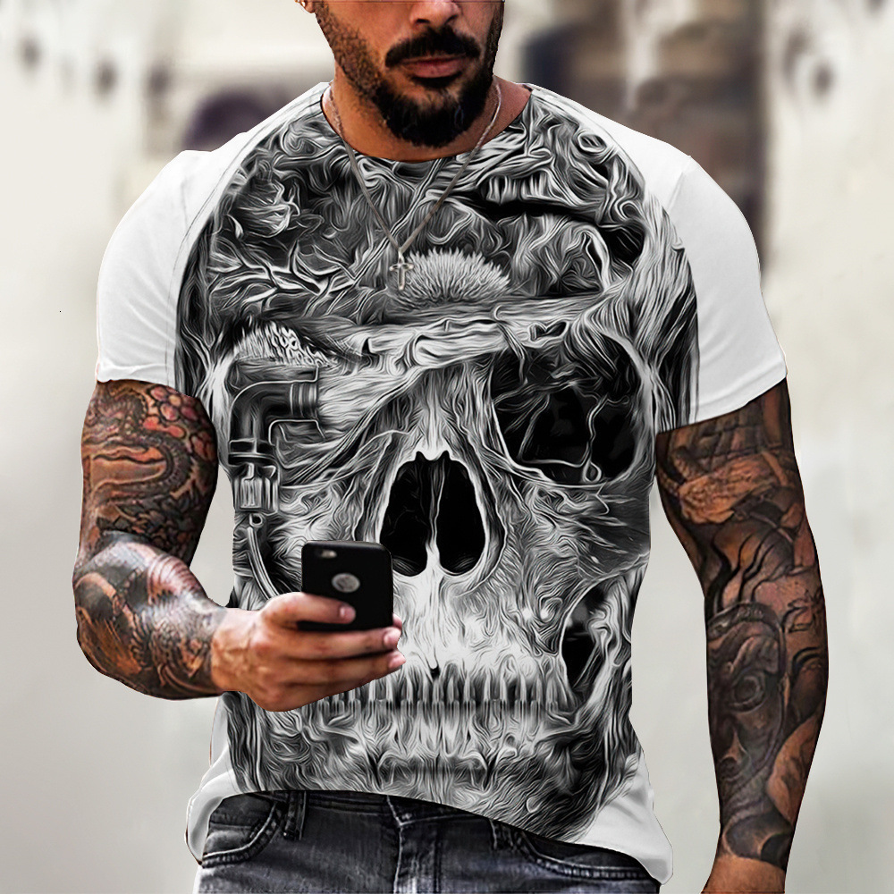 2025 Summer Round Neck Men's Digital Printed Skull Street Hip Hop Fashion T-shirt Designer Free Shipping