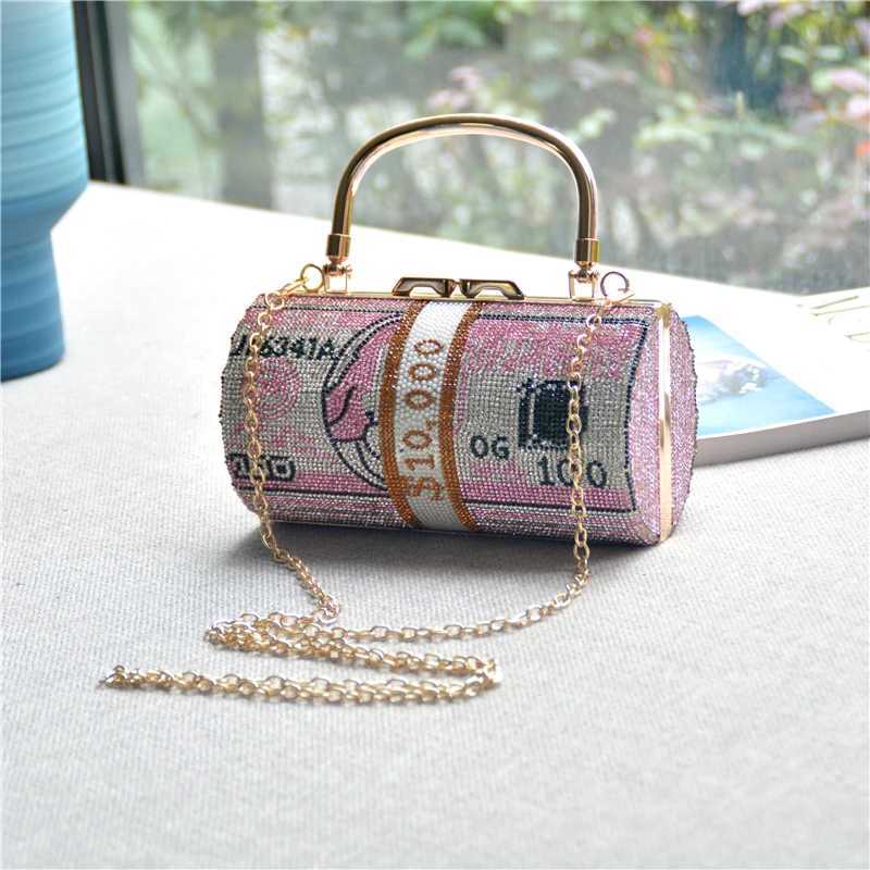 Luxury Mey Cluh Rhine Purse 10000 Dollars Stack of C Evening Handbags Shoulder Wedding Dinner Bag 8 Color WalletXJ250227