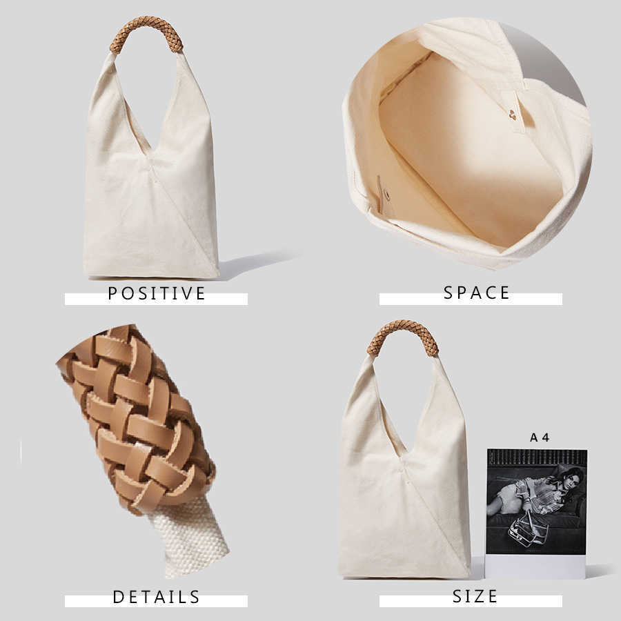 Canvas Saddle Bag Simple Style Solid Color One Shoulder Bucket Bag Handheld Woven Fashion Tote Bag 250215