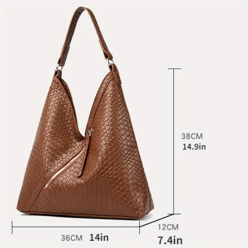 Ship from US Woven Pattern Tote Bag Womens Classic Geometric Shoulder With Multiple Pockets PU Leather Hobo Purse Perfect For 250227FBB