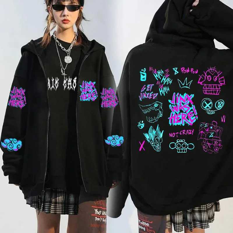 Arcane Jinx Zip-up Hoodie Men Monkey Graffiti Zipper Jacket Male Harajuku Anime Arcane Boom Oversized Hip Hop Sweatshirt Coat X250227