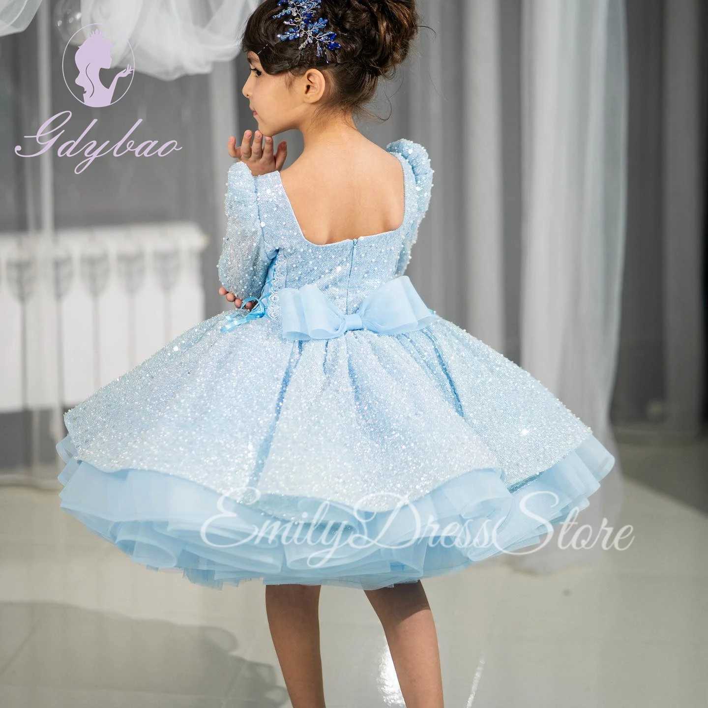 Girl's Dresses Purple Tulle Flower Girl Dress For Wedding Puffy Sequins Applique Kids Christmas Baby Birthday First Communion Ball Gowns Y250227I