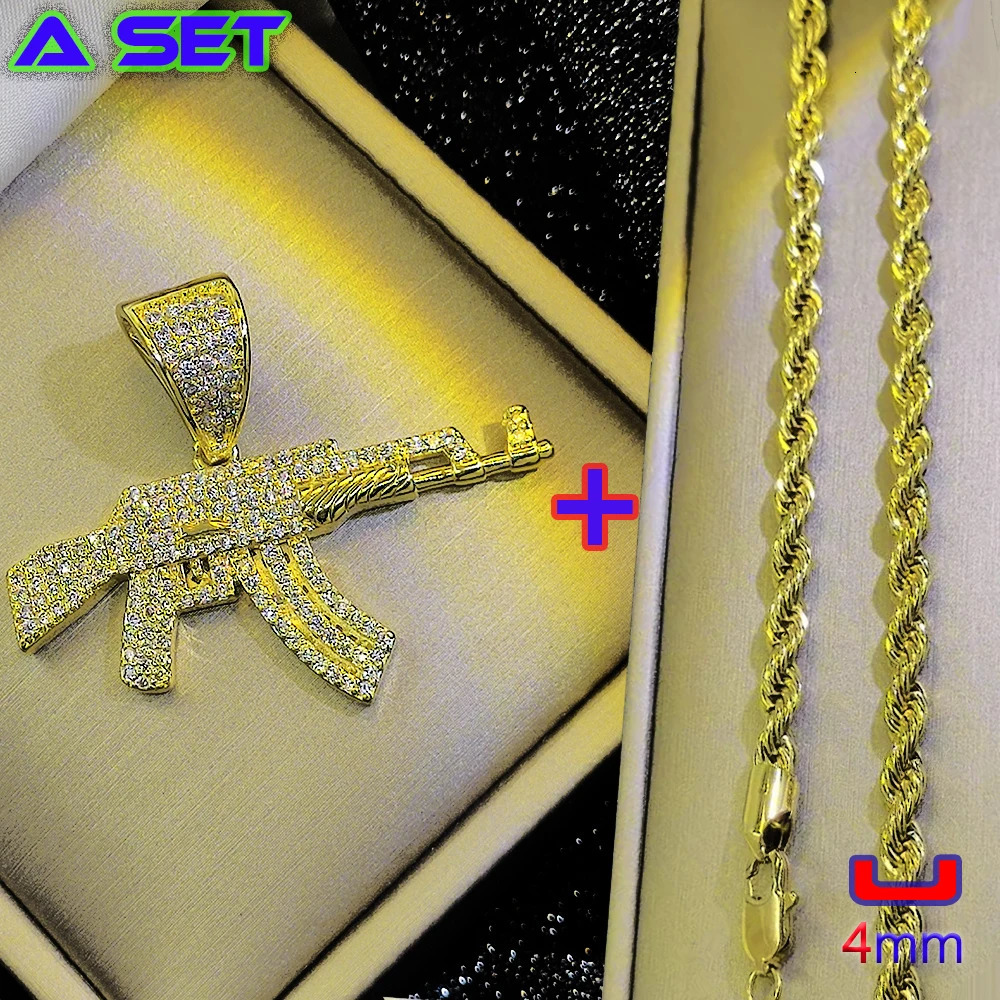Fashion custom hip-hop necklace with diamond AK-47 gold pendant exquisite gold plating process fashionable decoration 250227