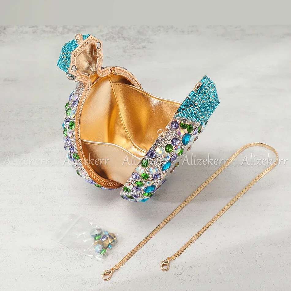 Alizekerr Perfume Bottle Shaped Crystal Evening Bags Women Gorgeous Classy Rhie Round Metal Clutch Purses Wedding Party