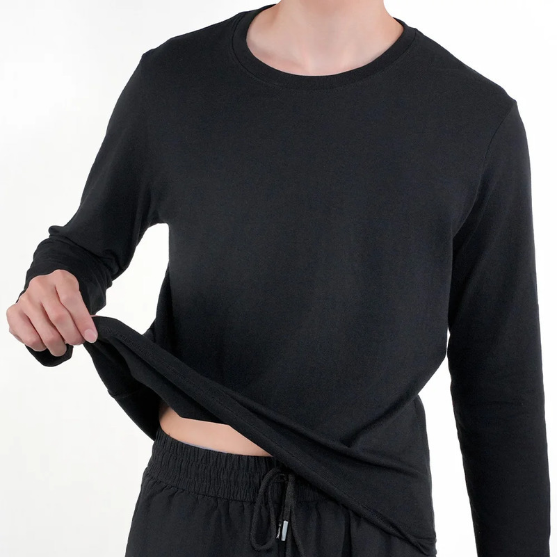 3Pcs Mens Long Sleeve T Shirts Casual Round Neck Cotton Moisture Wicking Tees Tanks Black Undershirts Loose Fit Tshirts For Men 250226