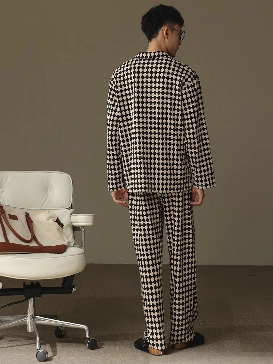 Pajamas for Men Spring and Autumn Long-Sleeved Cardigans Home Clothes Can Be Worn Outside Autumn and Winter Thin Large Size Two-Piece Set 250225