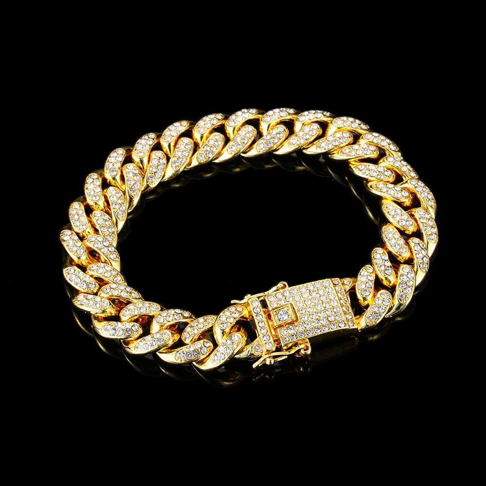 10mmFashion Rhie bracelet necklace female male Hiphop Cuba K bracelet necklace simple design gold Si Er color jewelry gift.
