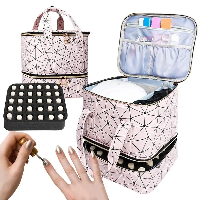 Ship from US Essential Oil Bag Portable Nail Polish Storage Makeup Cases Organizer Cosmetic Handbag With Handle Layers For Travel 250227FBB