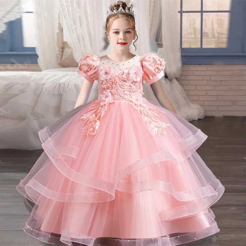 Girl's Dresses Childrens Dress 3-12 Birthday Party Fluffy Sleeves Embroidered Fluffy Girl Princess Dress Performance Evening Dress Y250227GDCJ
