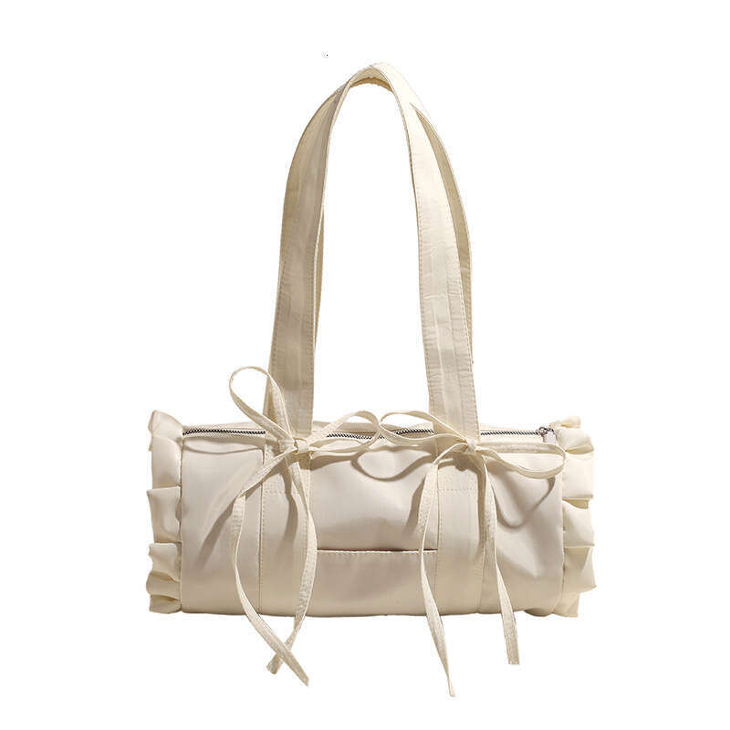Japanese and Korean minimalist cute style large capacity casual canvas shoulder for women pleated lace commuting armpit bag 2024 temperament versatile