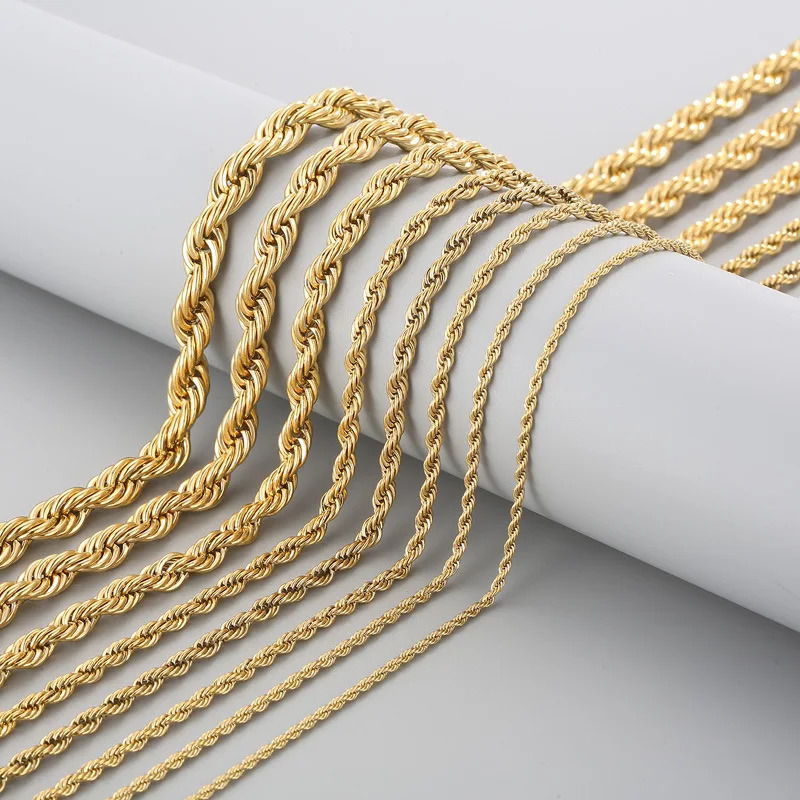 2mm-8mm Gold Color Twist Rope Chain Necklaces For Men Women Hiphop Stainless Steel Waterproof Chains Choker Necklace Jewelry 250227